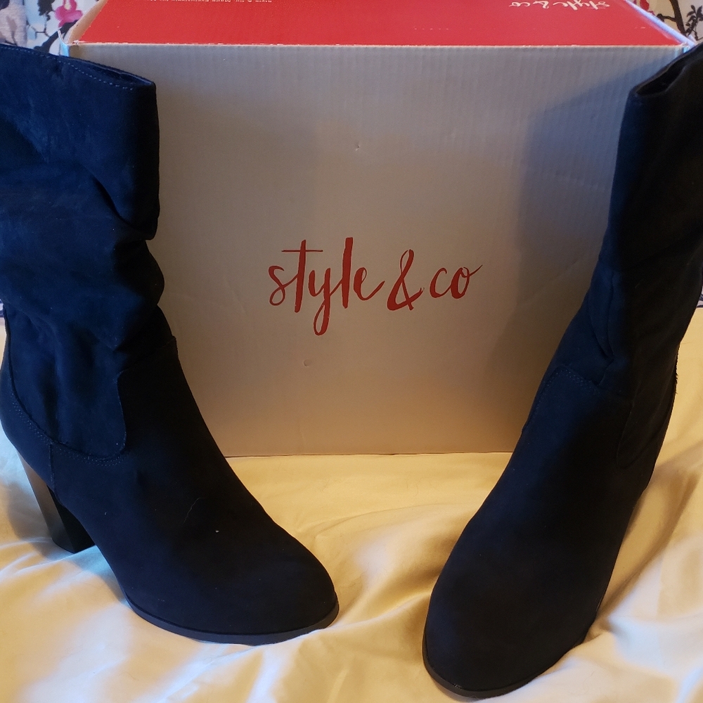 Style & Co black brushed faux suede ankle bootie.  Size 7 1/2.